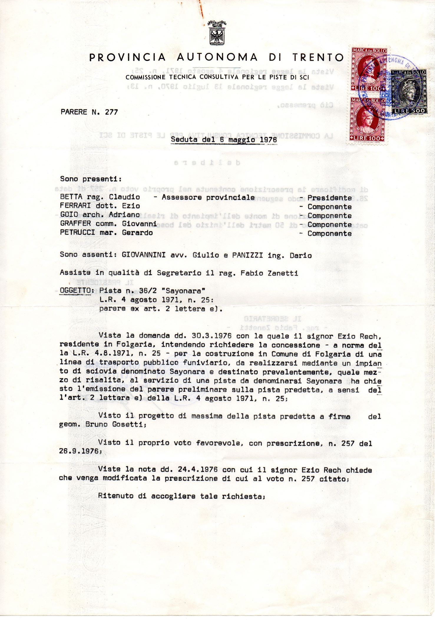 Favorable opinion 06/05/1976