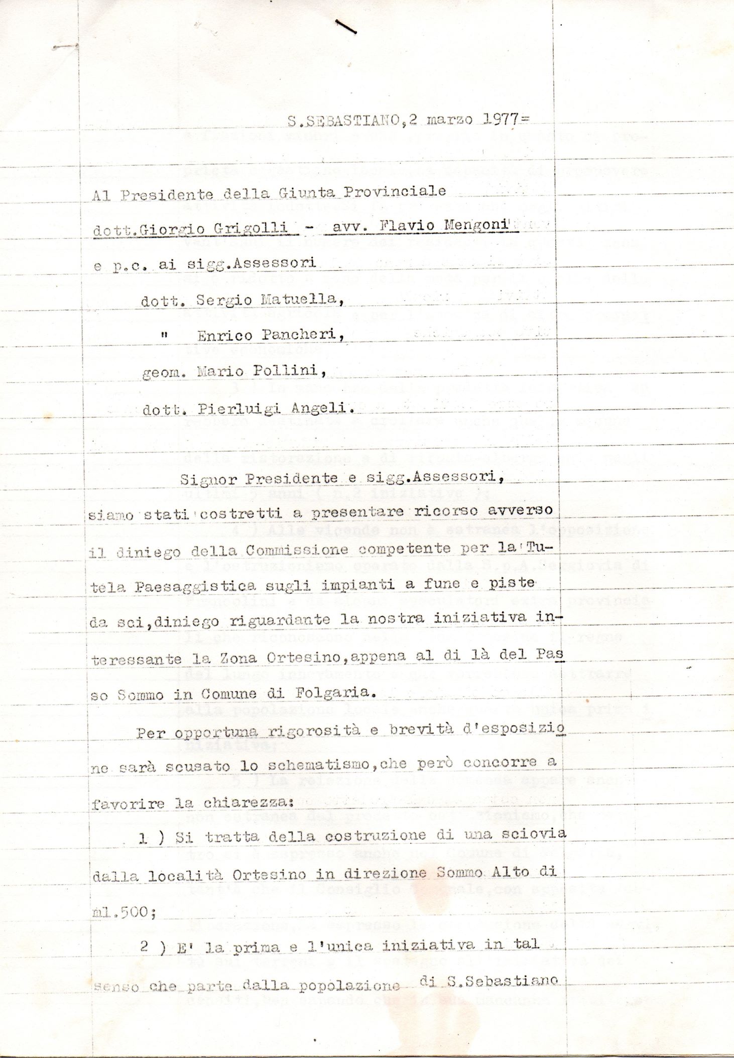 Letter from the S. Sebastiano committee